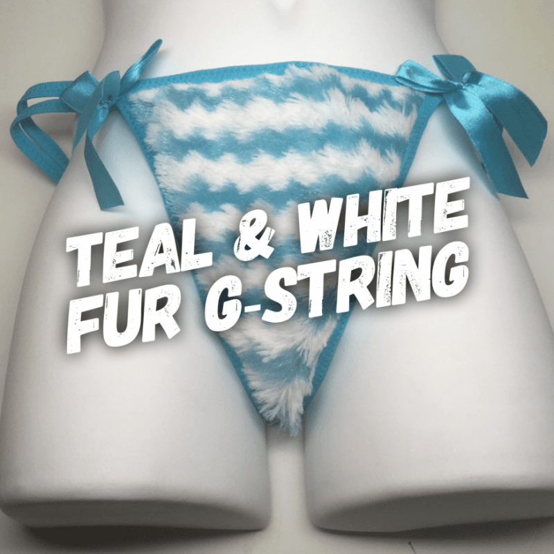 Teal and White Fur G String