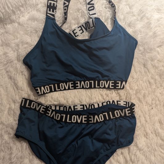 XXL Blue Sleeper Bra and Panty Set with Autographed Polaroid