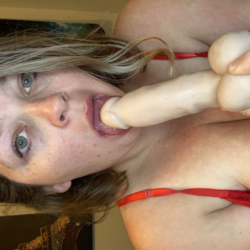 Deep throat dildo photo set