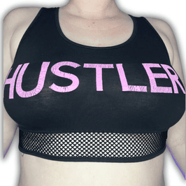 HUSTLER Black and Pink Crop Top with Fishnet