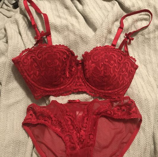 Wine red lace bra and panty set