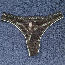 Blue Trim Black Lace Thong