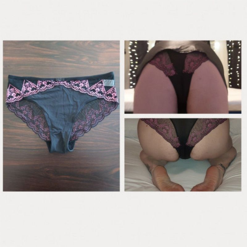 Black Lace Panties with Lace Pink Hearts