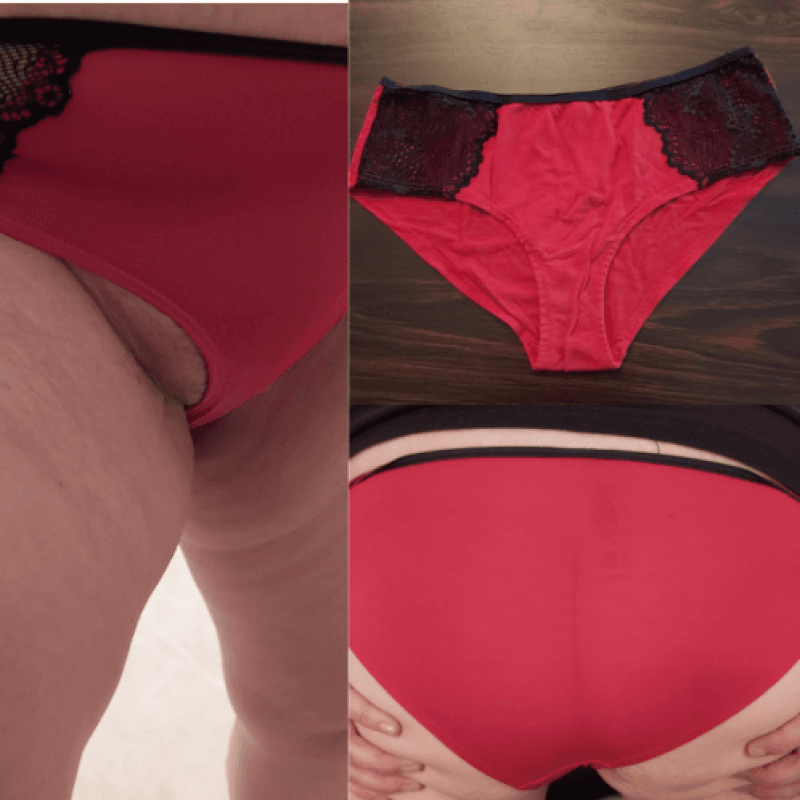 Red Cheekies with black lace hips