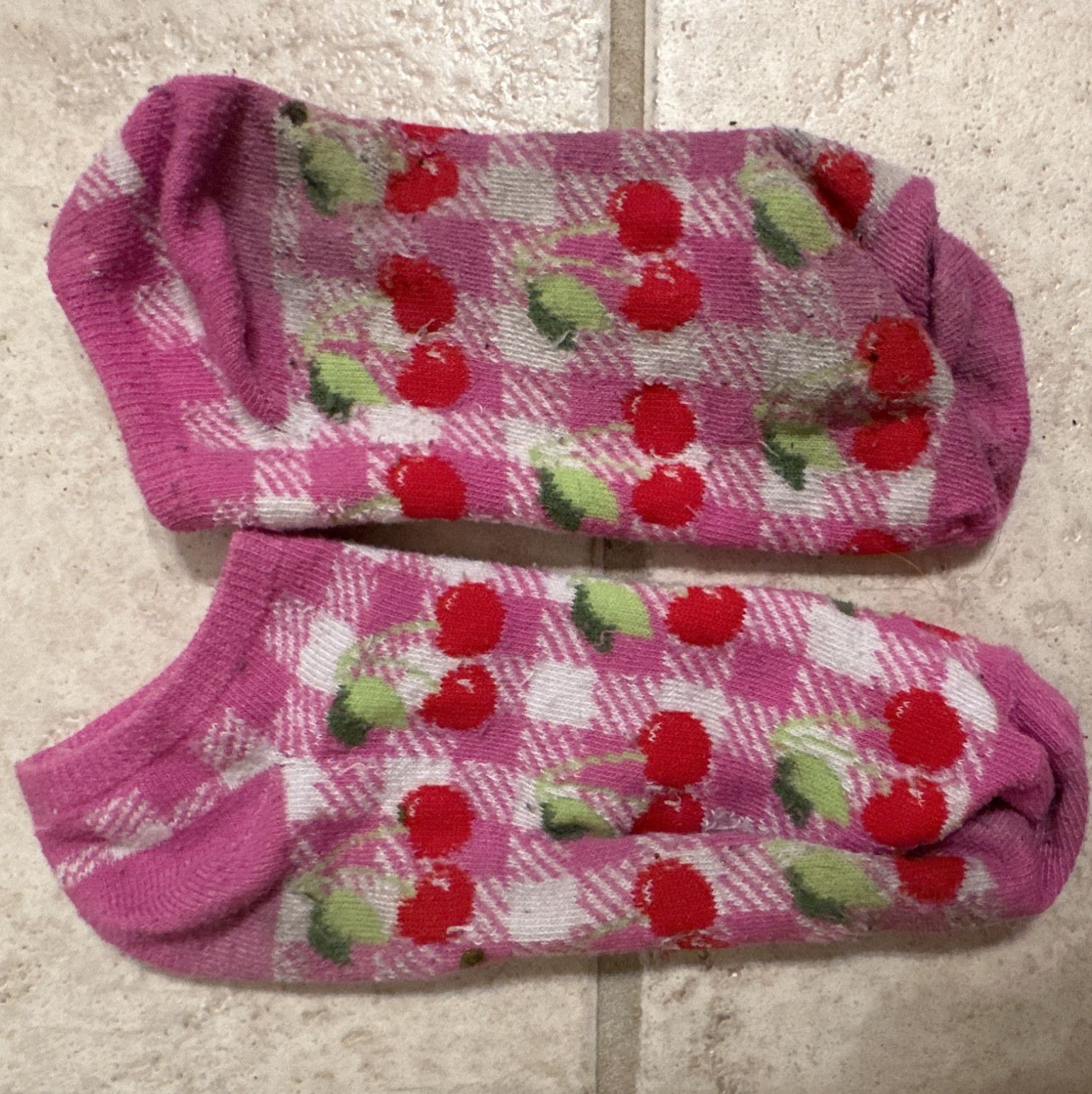 Sweet well worn dirty kawaii sexy ankle socks with cherries