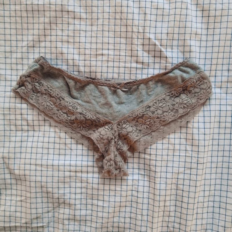 Grey Cotton Panties with Beige Lace