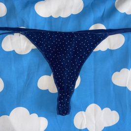 Used blue and white polka dot thong