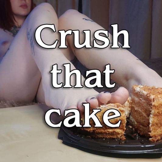 Crush cake pieces with my bare foot without clothes