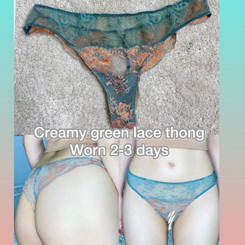 Creamy green lace thong