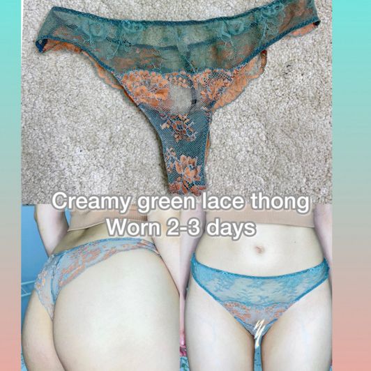 Creamy green lace thong