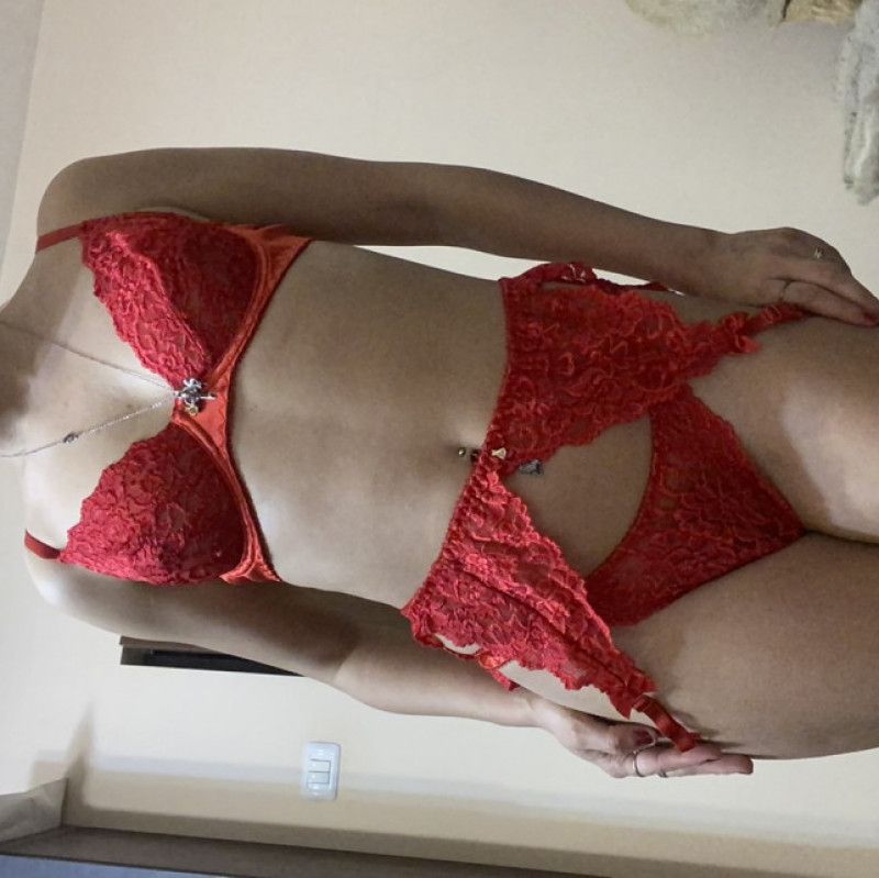 Red panty bra and garter set