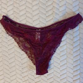 worn sexy burgundy panties