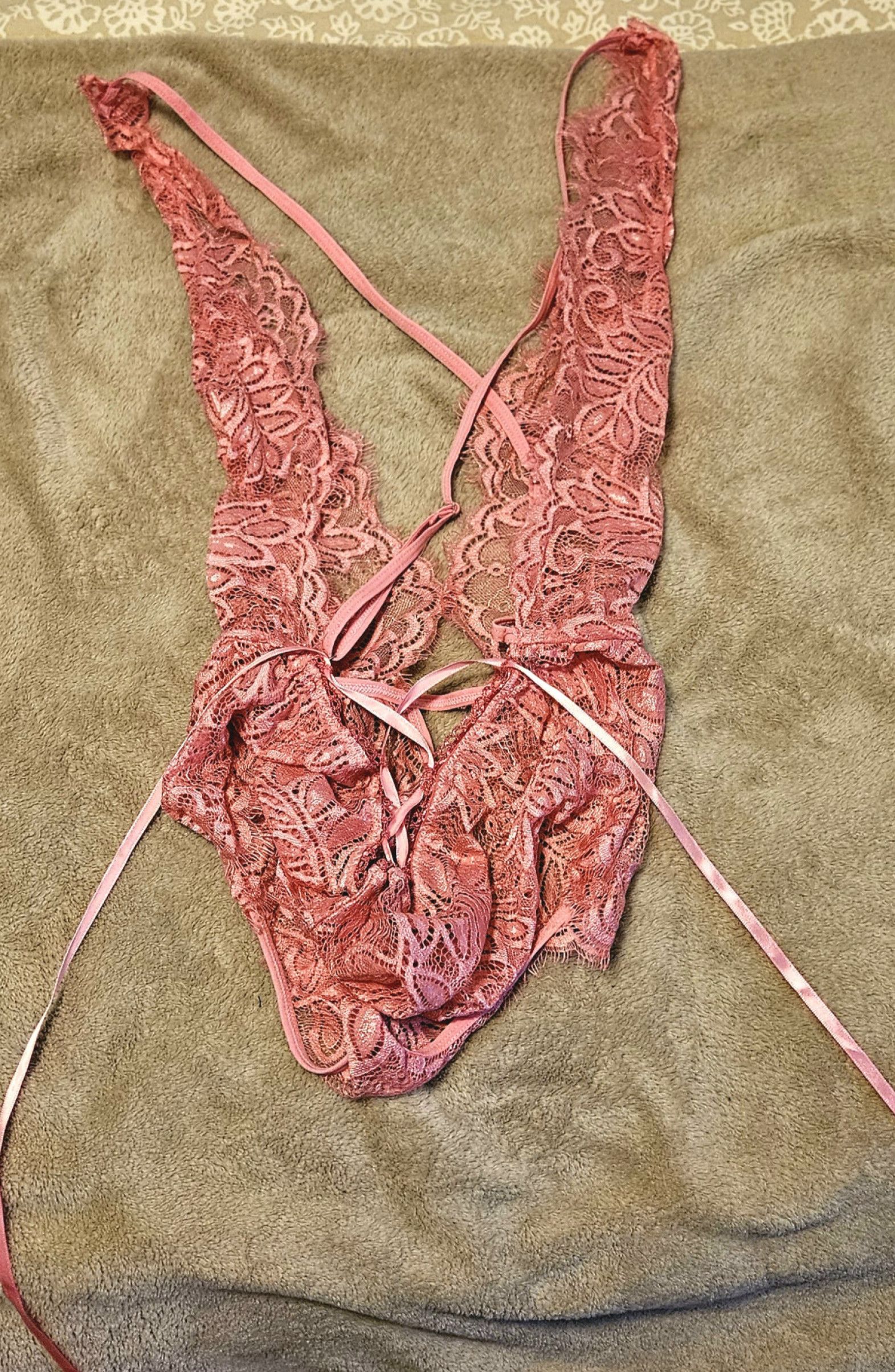 Dusty pink Lace tie in back Onesie