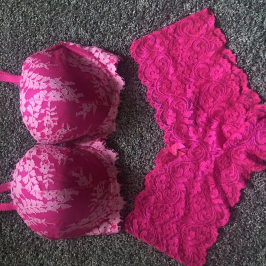 Hot Pink And White Bra And Panty Set