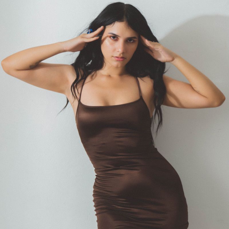 Brown dress and naked photoshoot