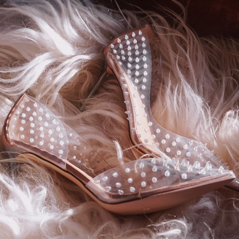 Spiked Iridescent Nude Heels