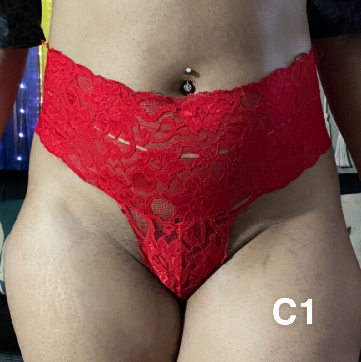 Worn red thong