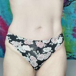 Black Floral Silky Thong