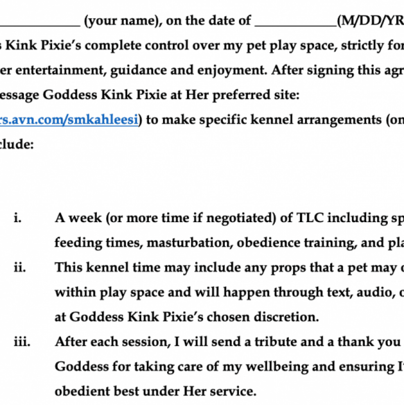 7 Day Online Kennel Pet Play Contract