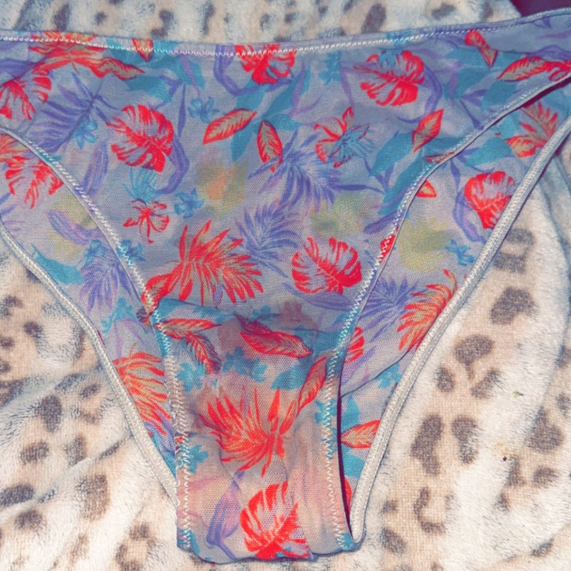 Tropical print mesh panties