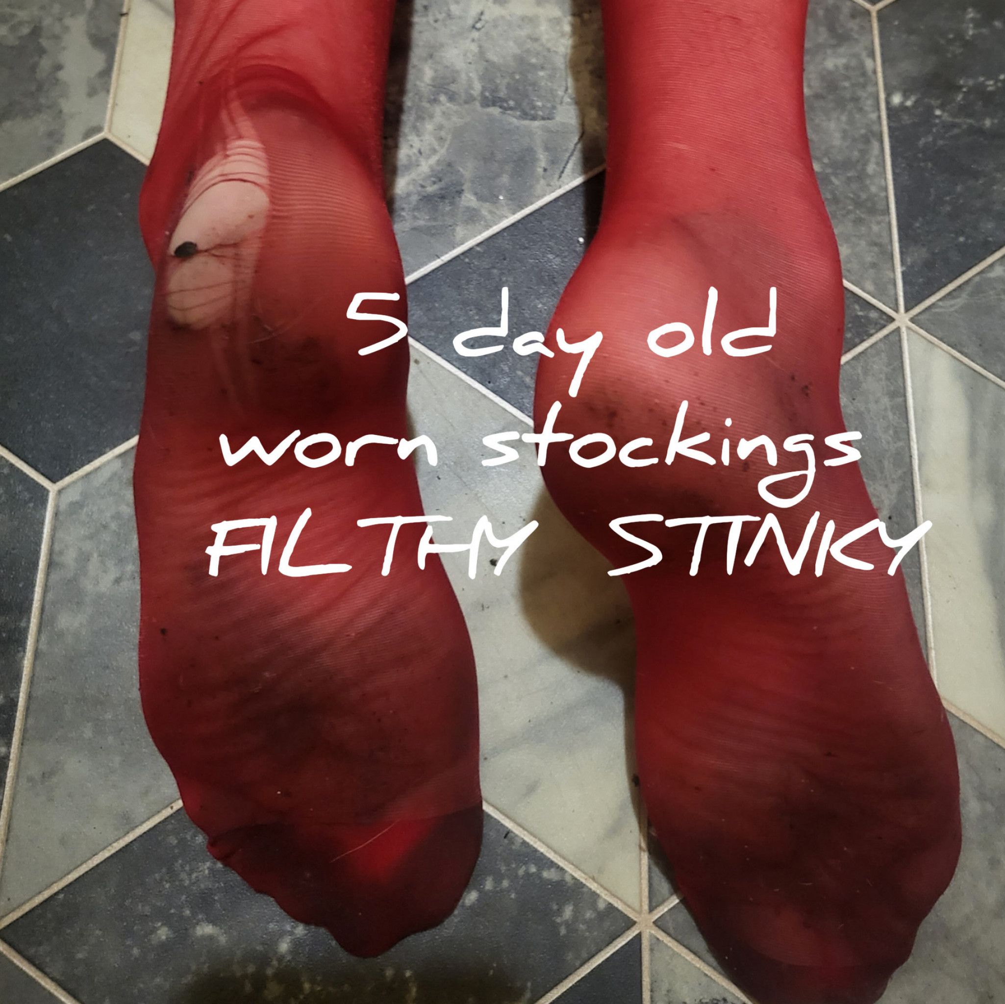 5 day old red stockings   Sweaty  Smelly  Dirty