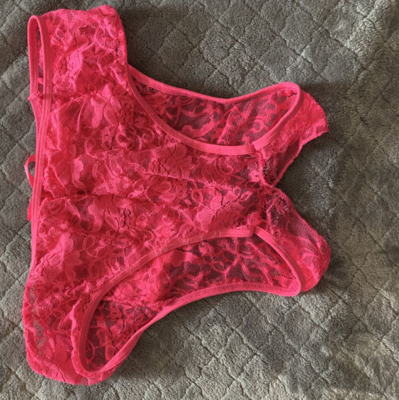 Worn Crotchless Lace Pink Panty