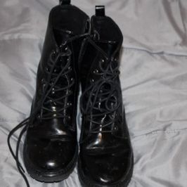 Black leather work boots