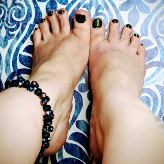 Cobalt Blue Themed Barefoot Foot Fetish Photo Set w Anklet