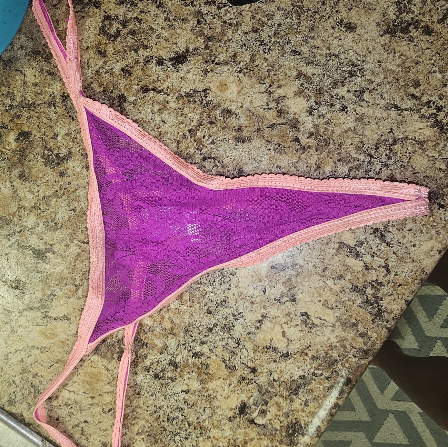 Peach and purple g string thong