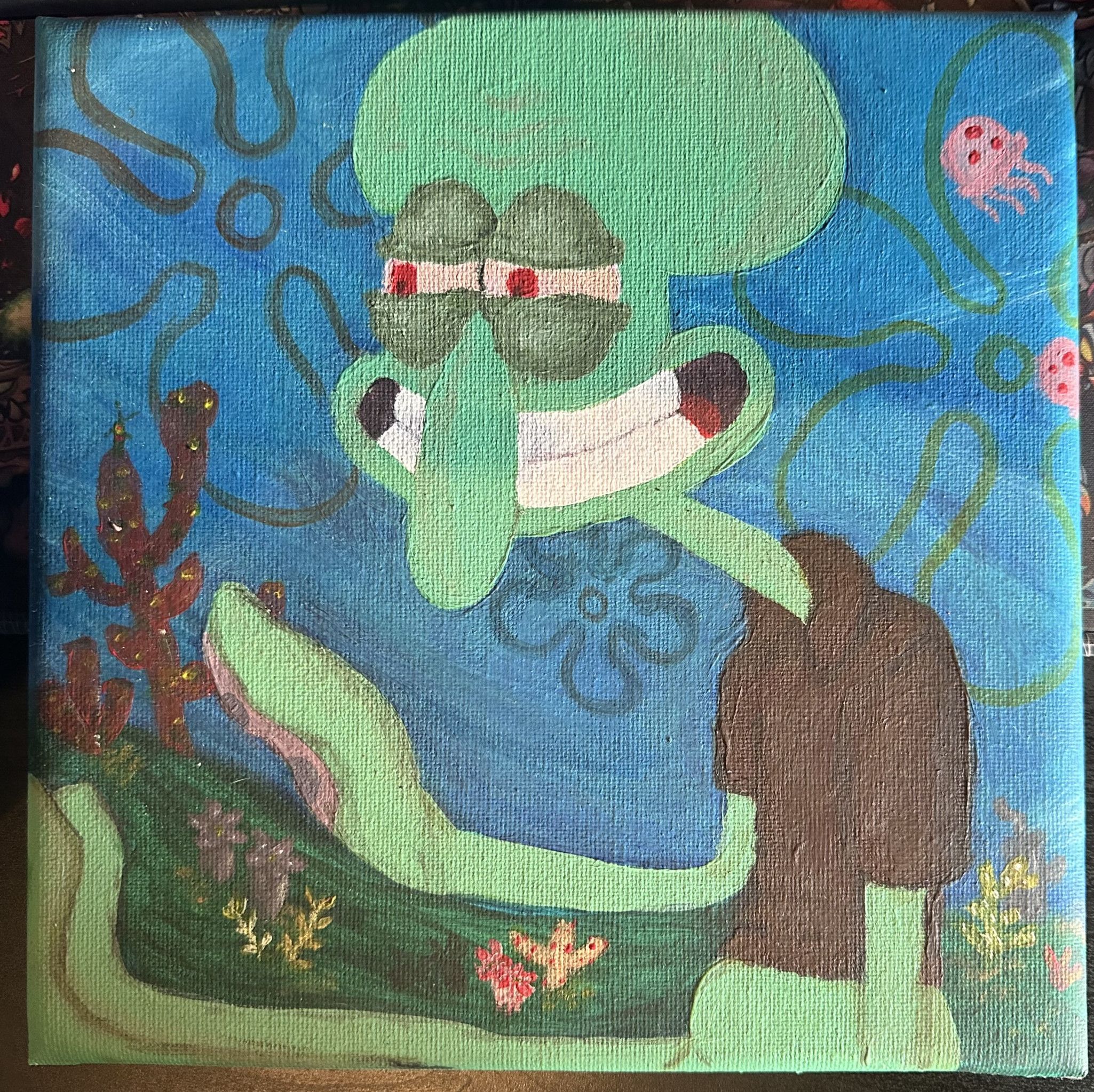 Baked Squidward painting on canvas