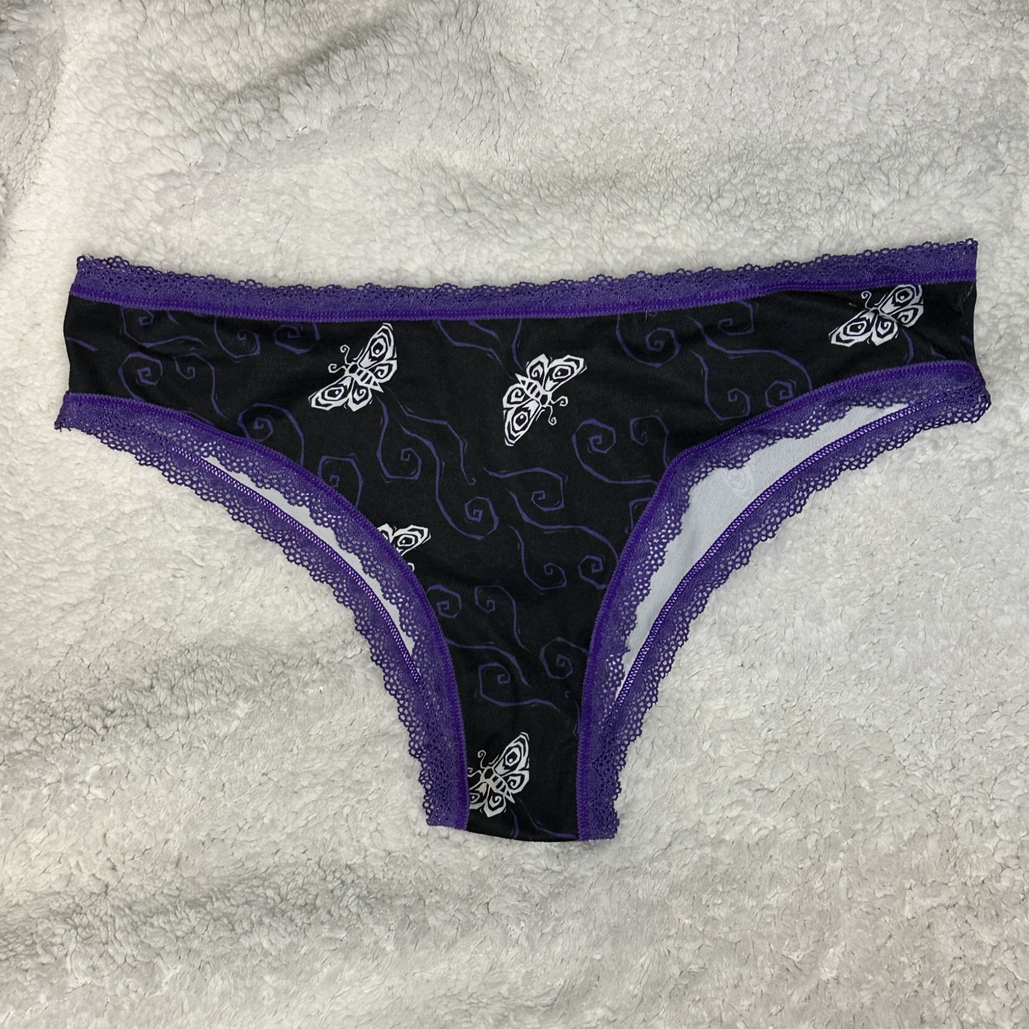 Worn Black and Purple Butterfly Panty