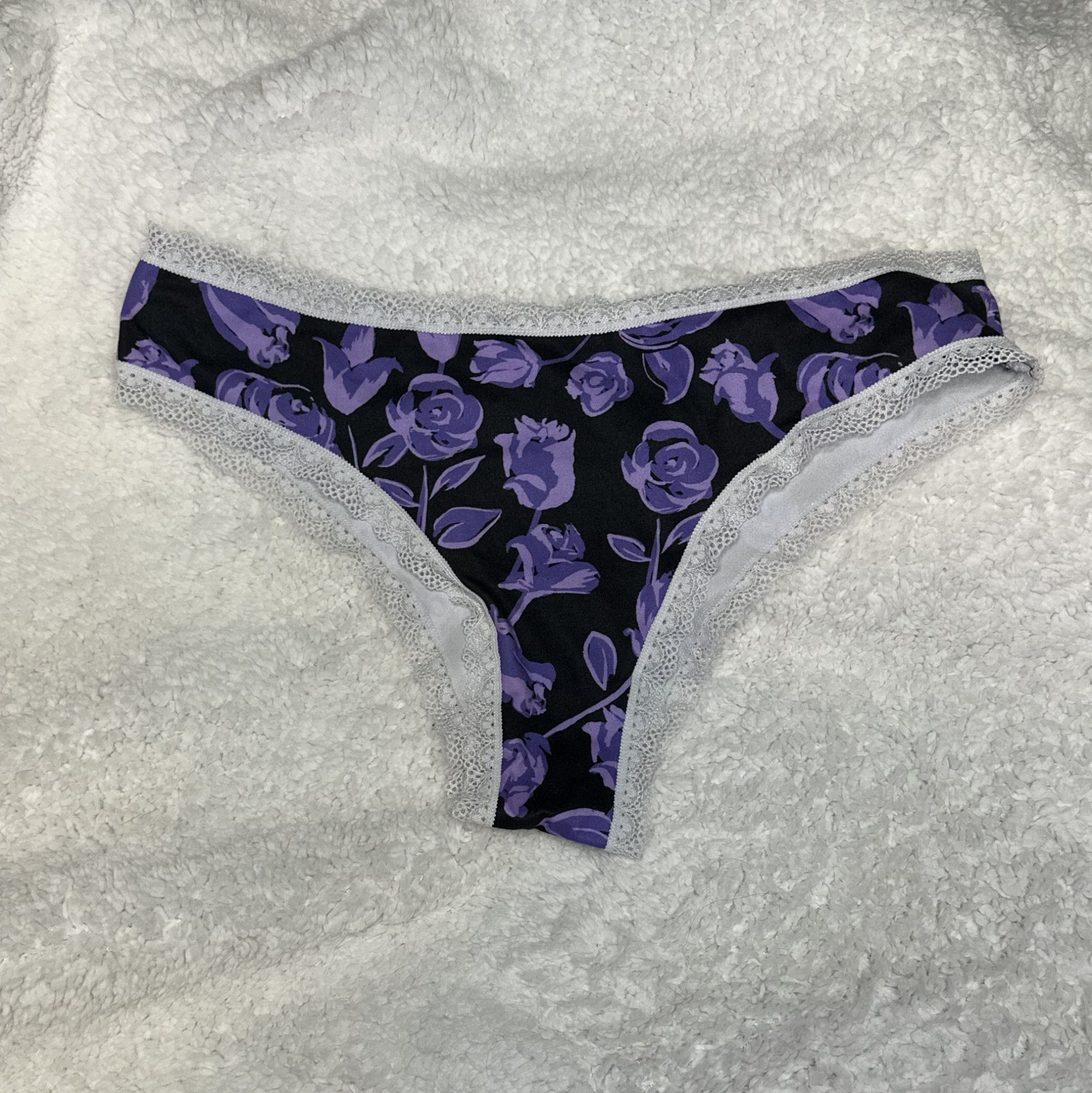 Worn Black and Purple Rose Panty