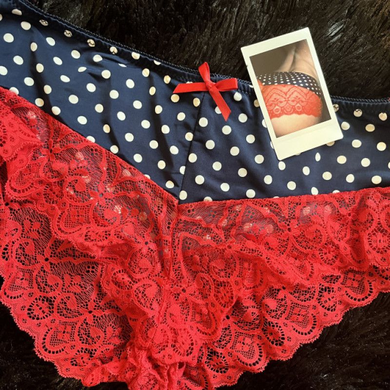 Silky Navy and Red Polka Dot Panties and Polaroid Photo