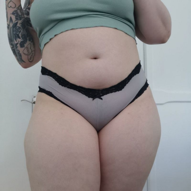 Light grey taupe panties with black lace