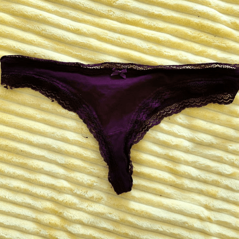 Burgundy lace and cotton thong