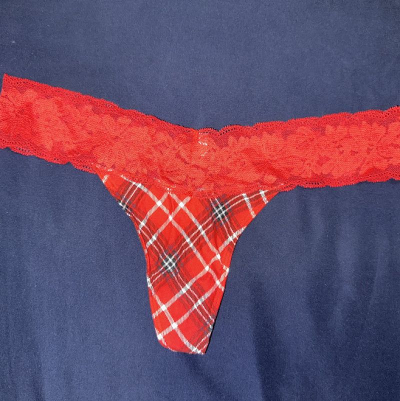 Plaid and lace thong