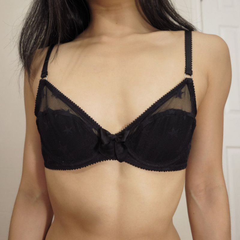 Black Starry Mesh Unlined Bra