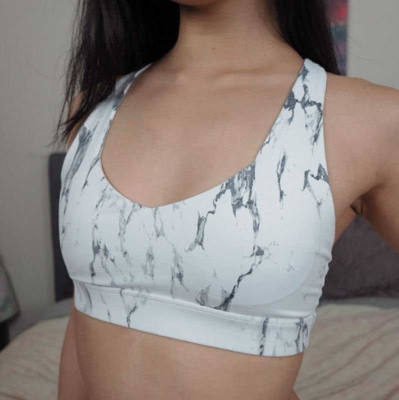 White and Grey Marbled Sports Bra