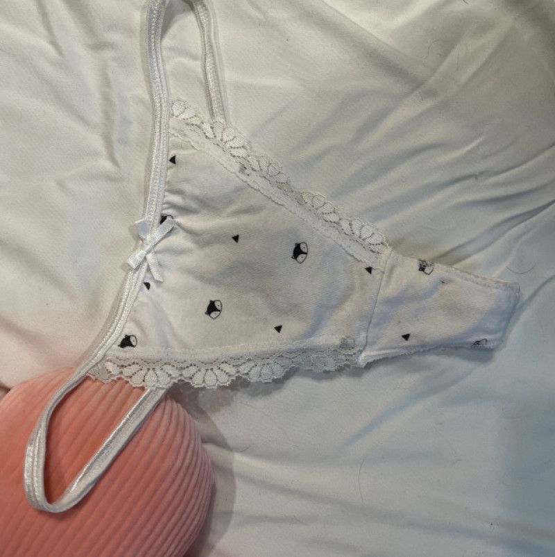 White Worn Kitty Cat Thong