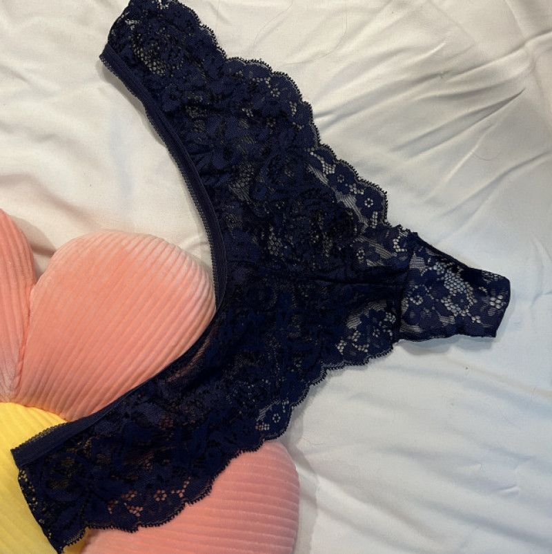 Worn Navy Lace Thong