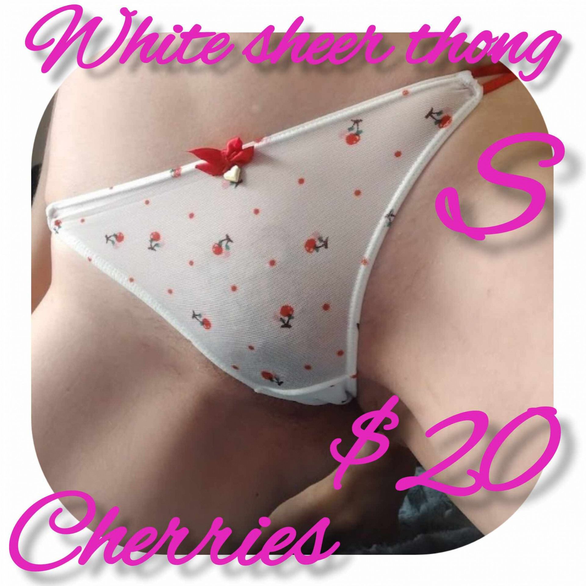 Sheer white with cherries thong S