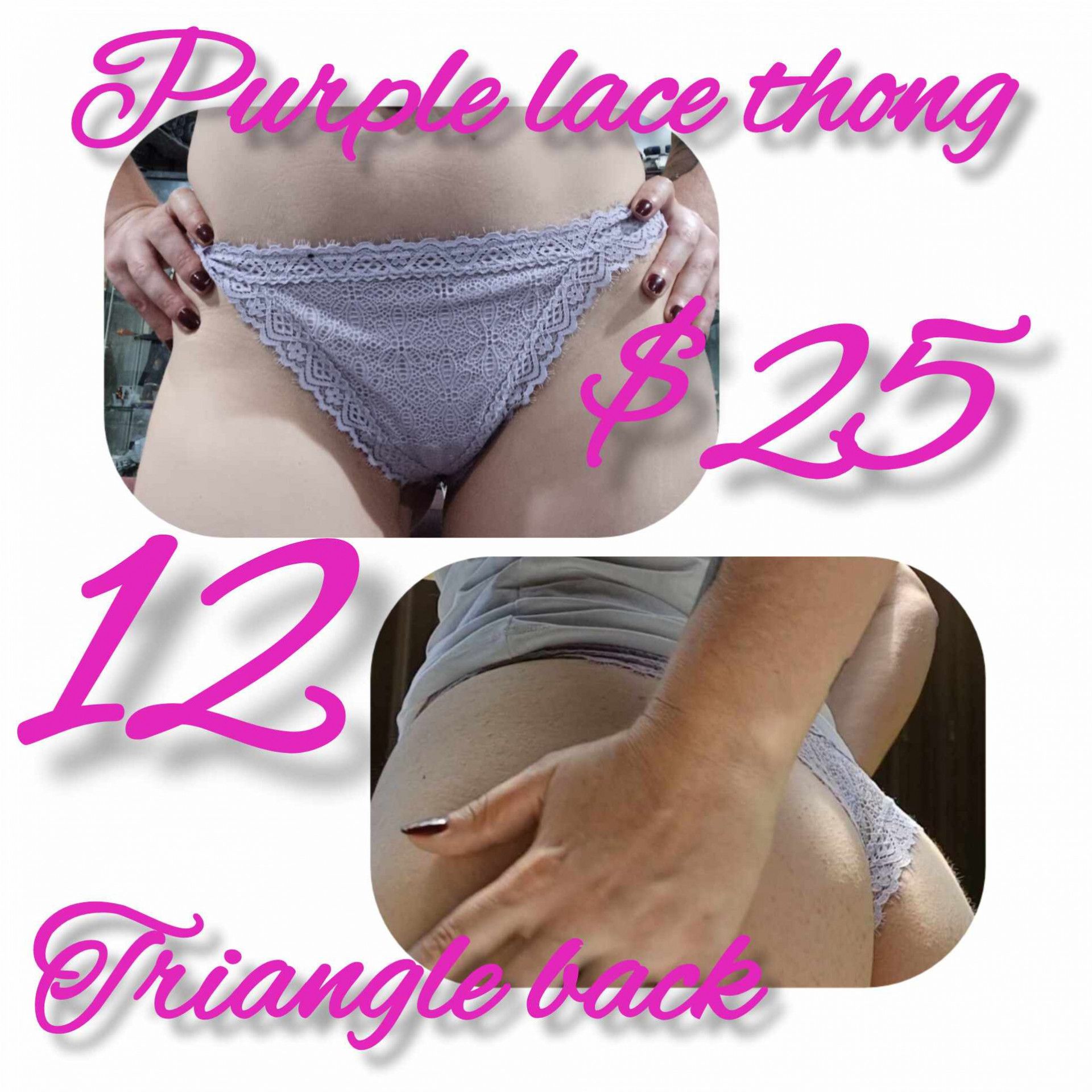 Purple lace thong triangle back sz 12