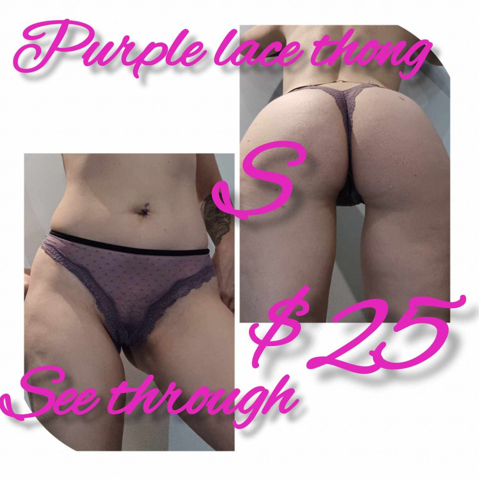 see through purple lace thong Sz S