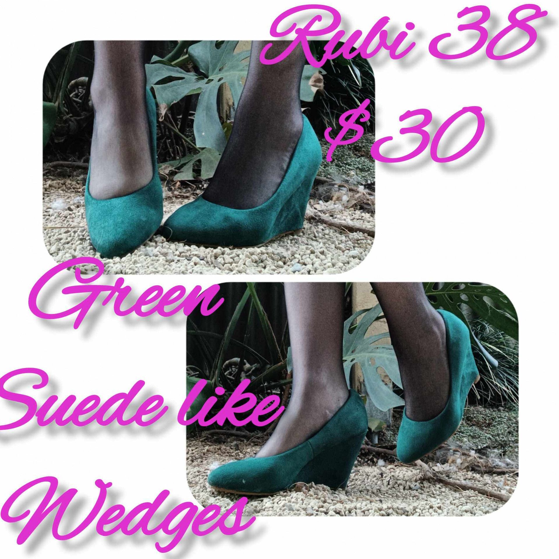 velvet green wedge high heel shoes 38 super cute