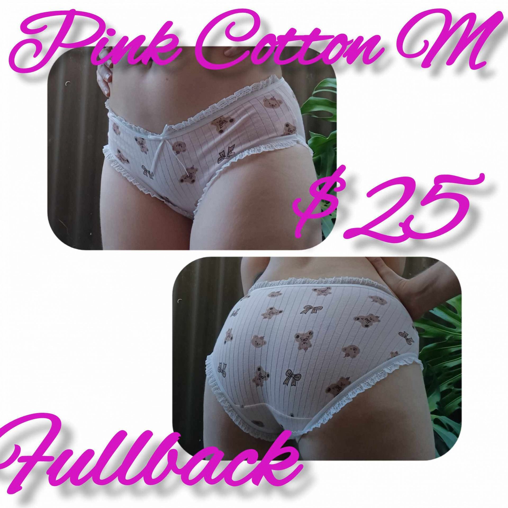 Pink cotton teddy bear panties fullback cotton M