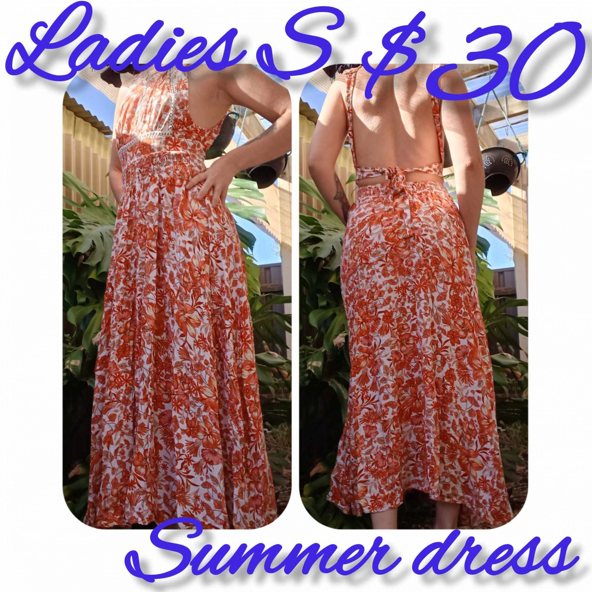 orange floral summer dress Sz S