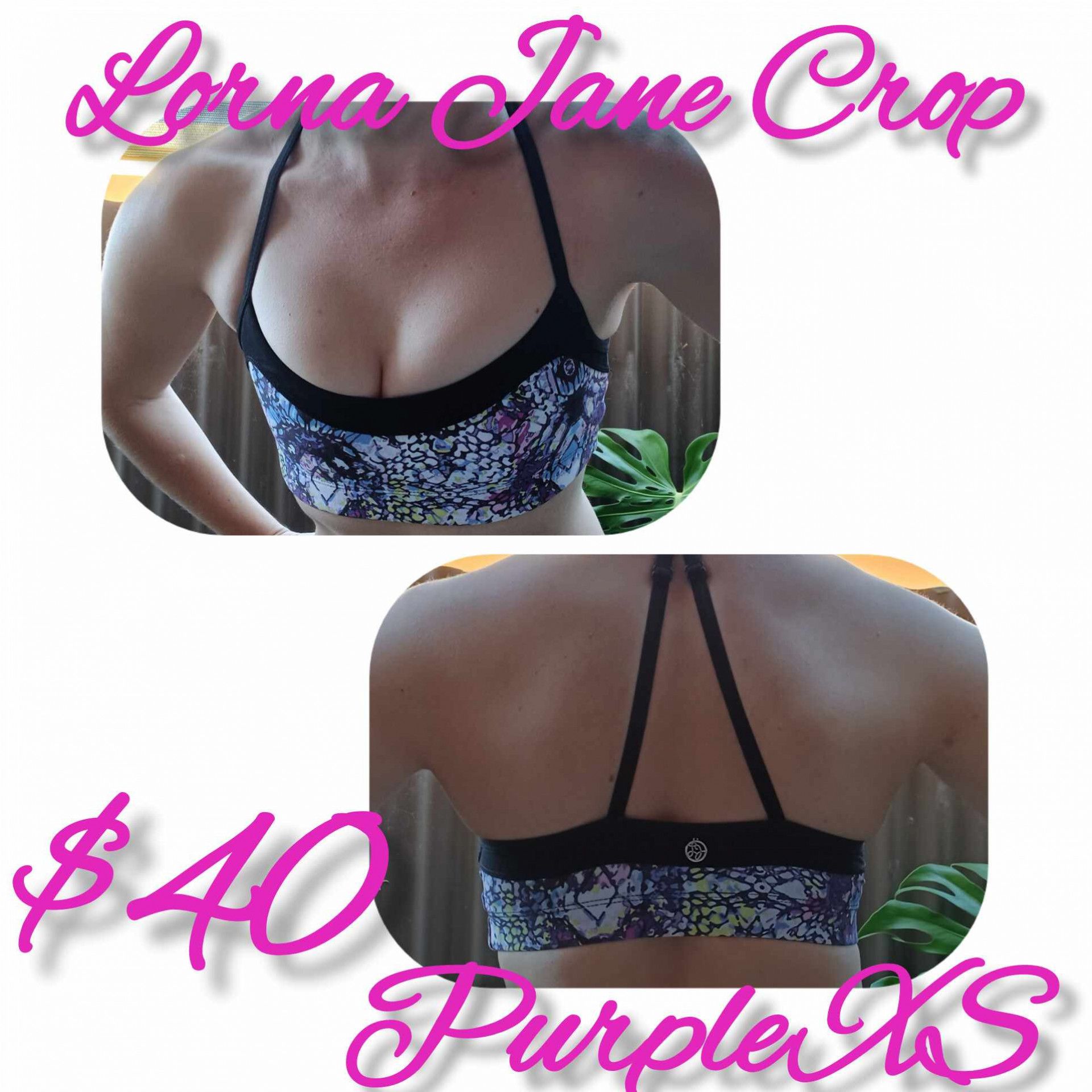 Purple Lorna Jane crop top gym wear XS