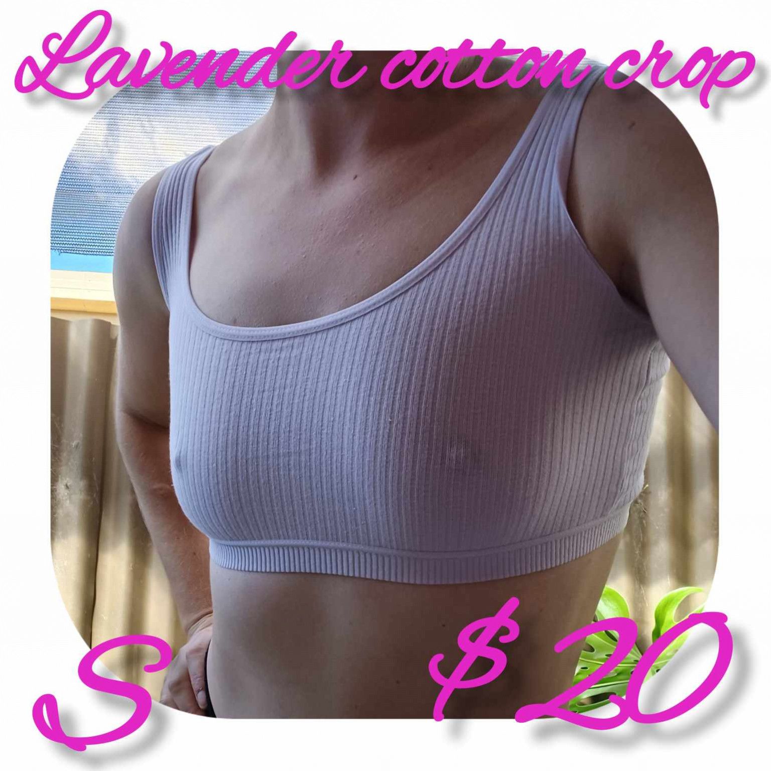 lavender stretch cotton crop S with super pokey nips