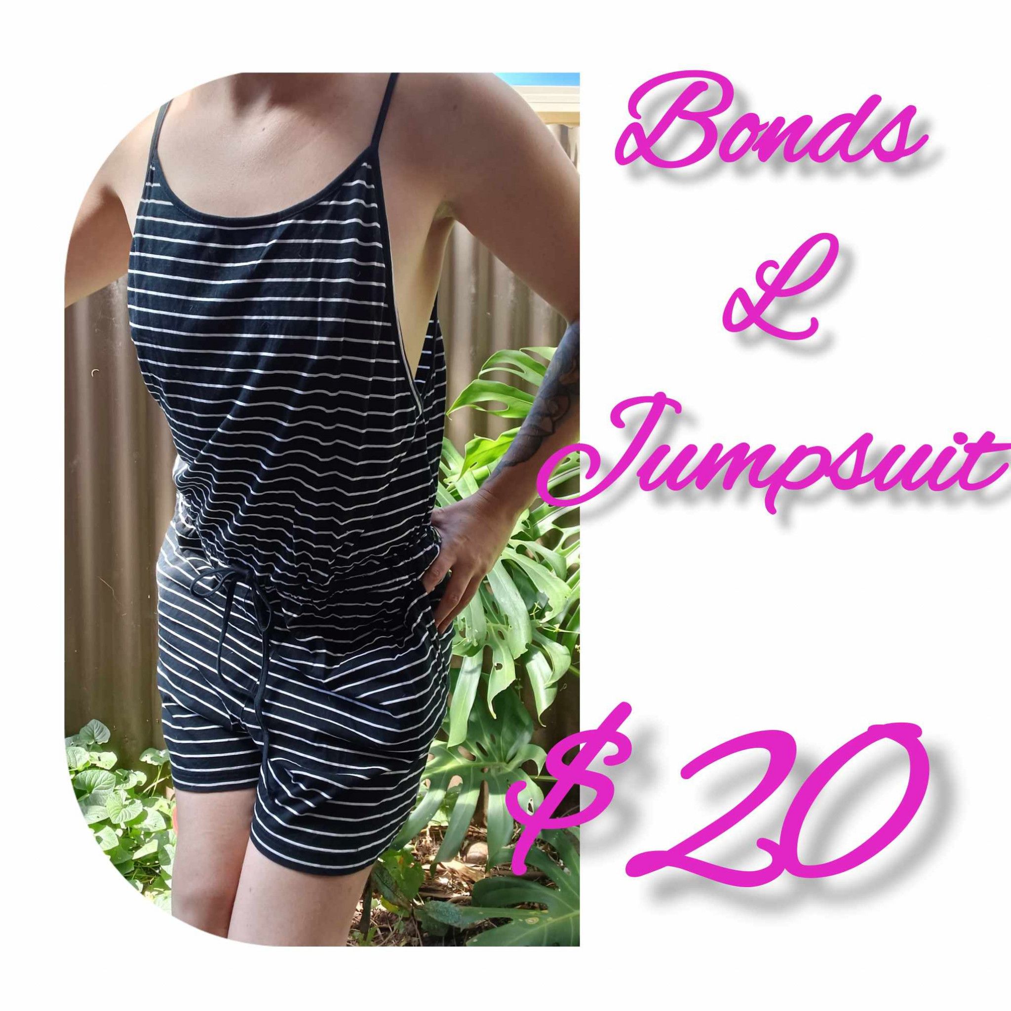 black white Bonds L jumpsuit one piece cotton