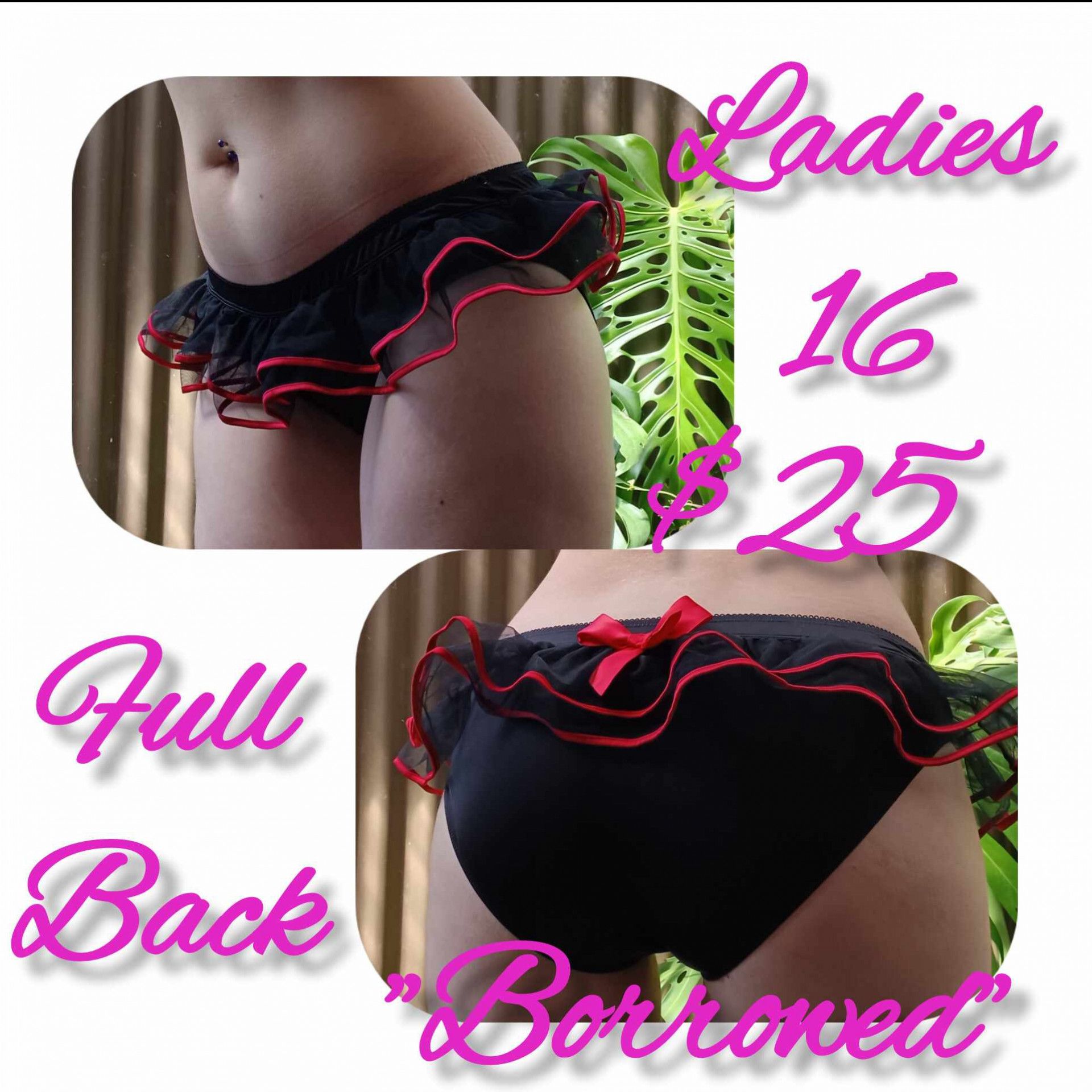 16 Black red frilly panties fullbacks from my sister